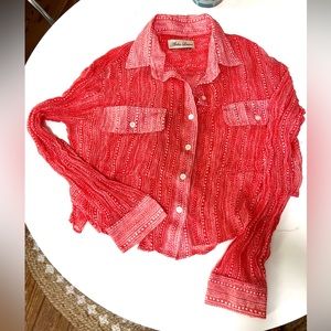 100% silk Alisha Levine cropped red blouse
